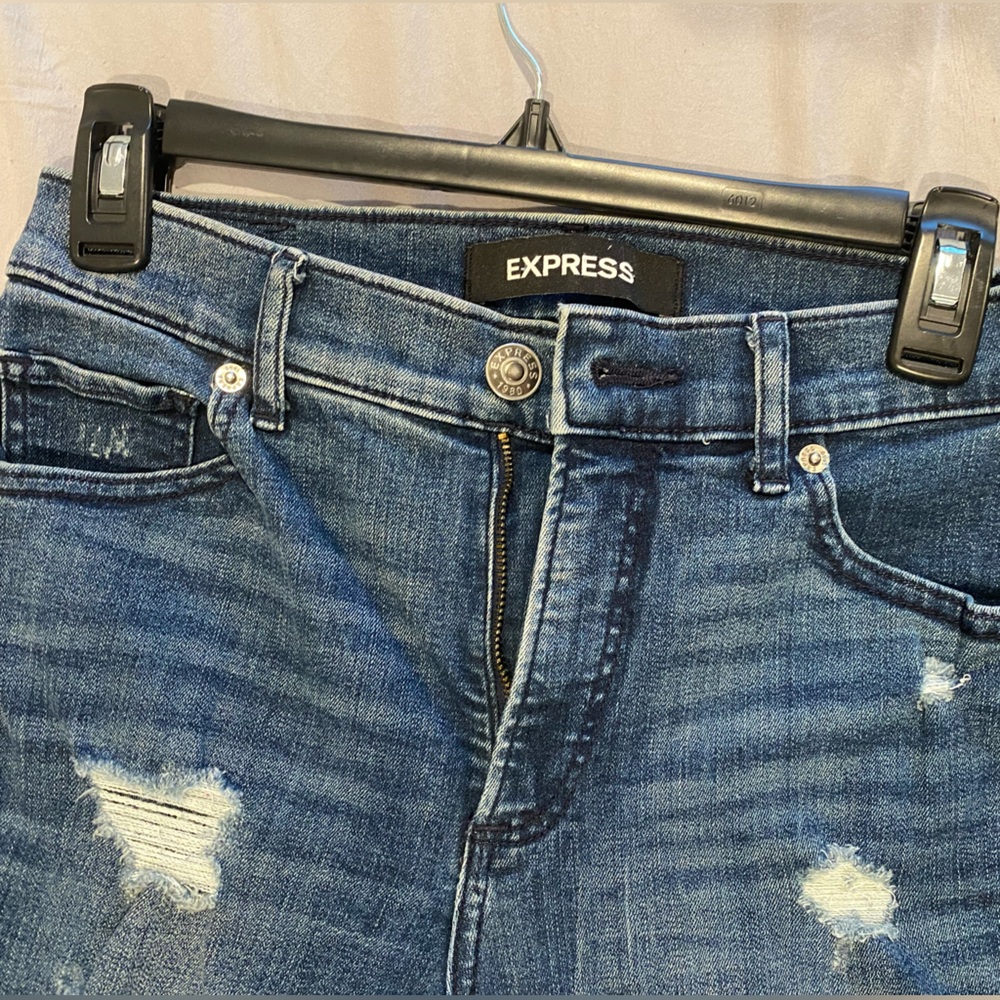 Express High Rise Blue Denim Distressed Jeans